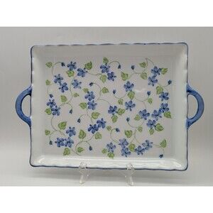 Andrea By Sadek Serving Plate Tray with Handles Ceramic 13” X 9” Purple Violets